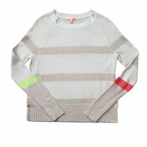 Lisa Todd Sweater Neutral Striped Contrast Neon Accents Cotton Linen Spring XS